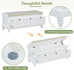TREXM Classic Shoe Bench with Cushion & 3 Drawers, Fluted Storage Entryway Bench for Hallway, Living Room, White