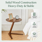 C-Shaped End Table for Couch - Solid Wood C Table for Sofa, Small Round Wooden Handmade Couch Tables That Slide Under Bedside Tray Side Tables for Living Room, Bedroom, Small Space, 19.7"