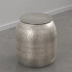 SIMPLIHOME Griffen Metal Storage Accent Table - 19 inch Wide Solid Metal Round Drum Side Table in Antique Nickel, Industrial End Table for Living Room with Hidden Storage Space, Assembled