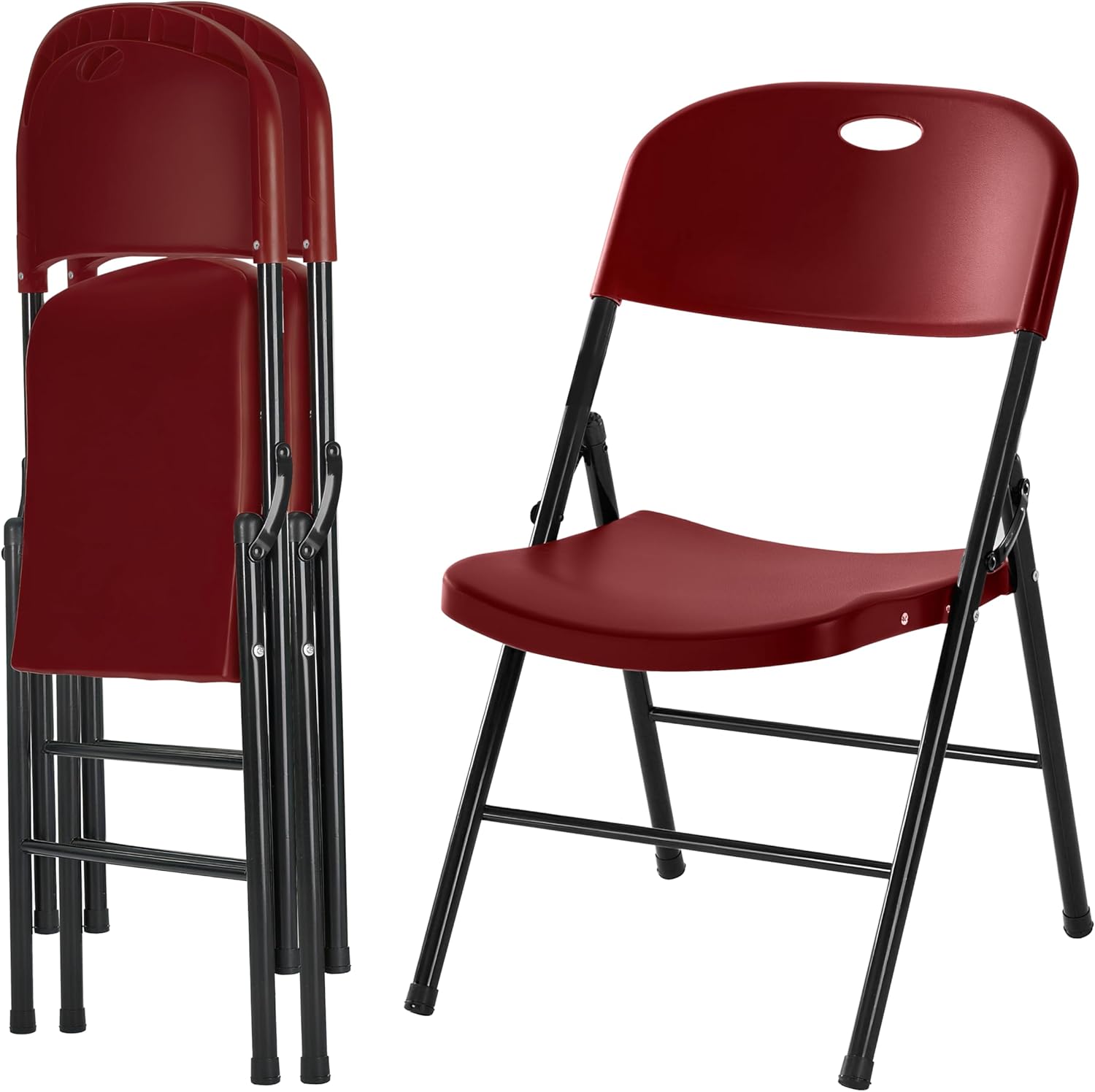 2-Pack Heavy Duty Plastic Folding Chair, 450 lbs Capacity Foldable Chairs for Indoor Outdoor, Stackable Portable Seating for Party, Wedding, Patio, Backyard, Office (Red)