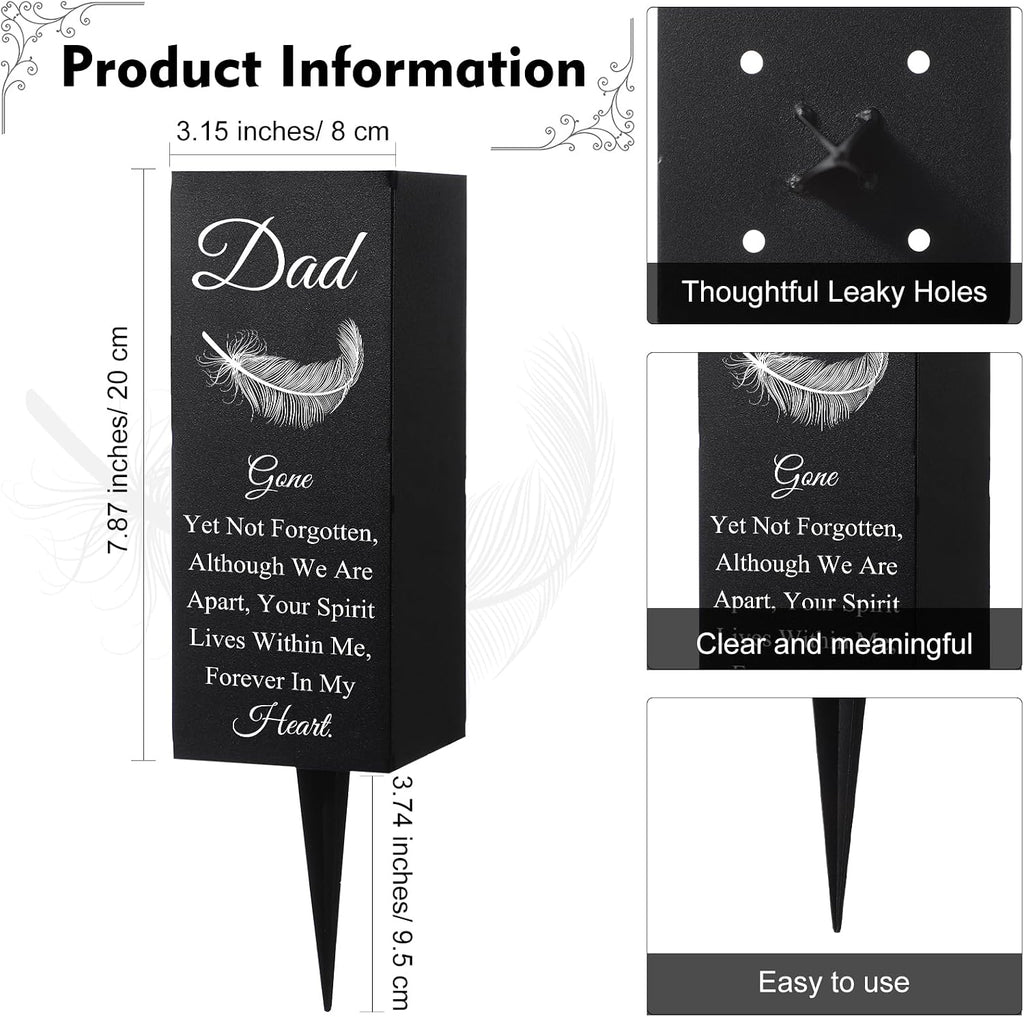 Geosar Dad Grave Decorations for Cemetery Father's Day Metal Grave Vases Decor Father Memorial Cemetery Flower Holder with Spike Dad Floral Graveyard Decorations for Burial Ground Lawn Yard Funeral