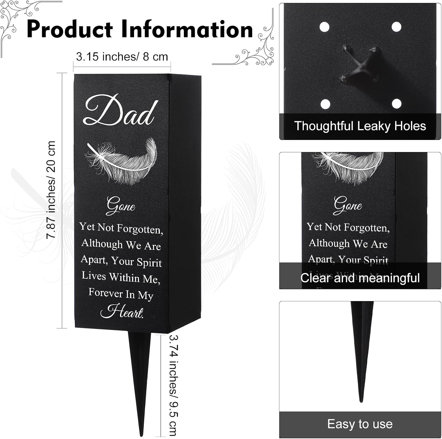 Geosar Dad Grave Decorations for Cemetery Father's Day Metal Grave Vases Decor Father Memorial Cemetery Flower Holder with Spike Dad Floral Graveyard Decorations for Burial Ground Lawn Yard Funeral