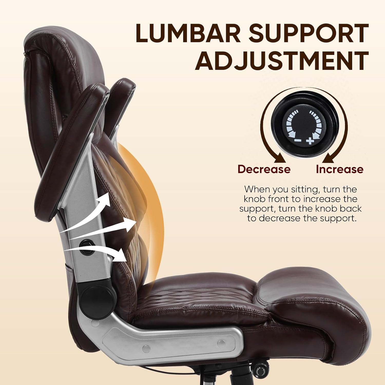 ZSQN 600 Lbs Big and Tall Office Chair, Plus Size Desk Chair with 6D Adjustable Flip Arms, Wide Comfortable Computer Chair with Adjustable Lumbar Support & Dual Rubber Wheels Brown