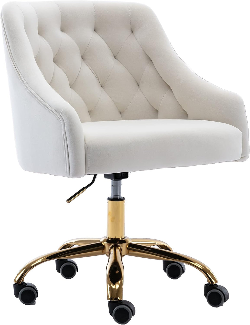 Comfy Home Office Task Chair with Wheels, Cute Modern Upholstered Velvet Seashell Back Adjustable Swivel Vanity Desk Chair, for Women, for Kids, for Girls, Living Room, Bedroom, (White)