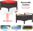 DORTALA Outdoor Ottoman Wicker 2 Piece, Square Patio Ottomans PE Rattan Foot Rest Footstool with Cushions for Couch, Chair, Red
