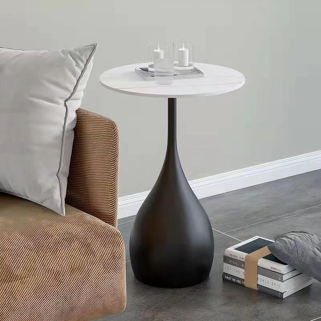 Small Side End Table with Faux Marble Tabletop, 14inch Round Coffee Table Sofa Side Table Modern End Table Accent Table with Sturdy Base Nightstand for Living Room Kitchen Balcony