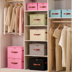 Storage Bin Box with Zippered Lid Cotton Linen Fabric Decorative Basket with PU Leather Handles PP Plastic Board Foldable Lidded Clothing Shelf Closet Organizer Container (Pink, Small)