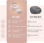 Bean Bag Chair for Adults, Faux Fur Upholstered Beanbag Chair with Shell-Shaped Design, Comfy Bean Bag Sofa with Pillow and Footstool, Floor Sofa Chair for Bedroom (Pink)