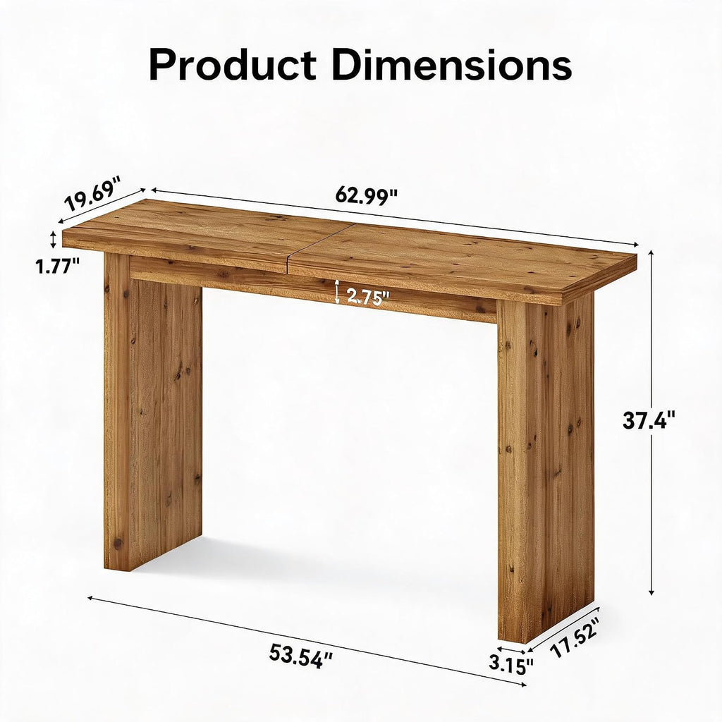 Tribesigns 63" Solid Wood Bar Table, Long Counter Height Pub Table, Rectangular High Top Tables for Dining, Kitchen, Living Room, Entryway, Small Space, Easy to Assemble, Rustic Brown