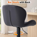 Sweetcrispy Bar Stools Set of 4, Modern Swivel Bar Chairs, Adjustable Fabric Upholstered Barstools Counter Height with Backrest for Kitchen Island, Dining Room, Black