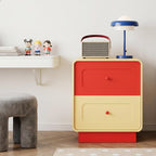 Red and Yellow Nightstand with Safe Curved Edges 2 Drawers for Kids Bedroom | ANBUY Modern Wooden Bedside Table for Toddler Room, End Table , Cute Side Table for Living Room, Nursery, Hallway