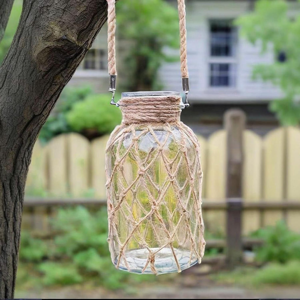 TIWPAJS Pampas Grass Vase, Boho Home Decor for Bedroom/Living Room/Coffee Table/Entryway/Office/House, Fall Farmhouse Decor, Glass Vase with Hand-Woven Hemp Rope, Room Decor Aesthetic, Modern Home