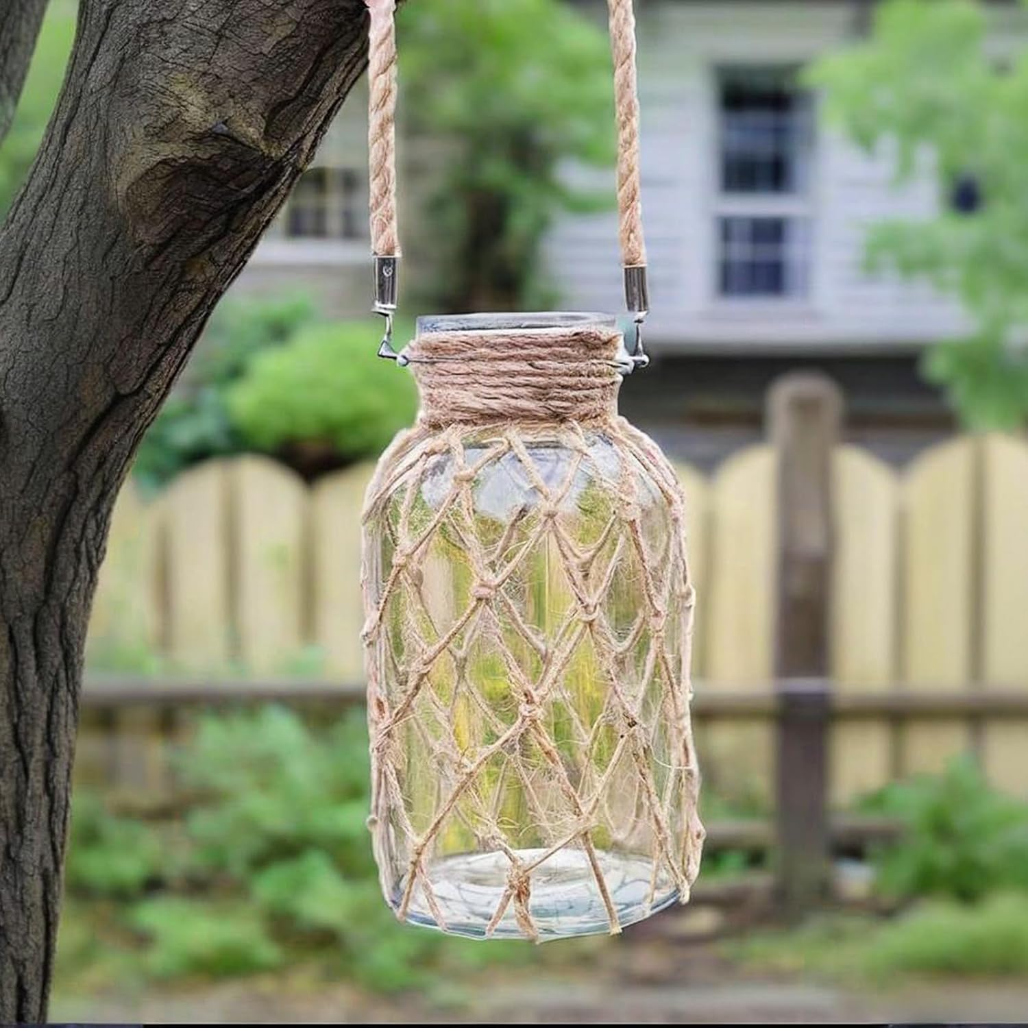 TIWPAJS Pampas Grass Vase, Boho Home Decor for Bedroom/Living Room/Coffee Table/Entryway/Office/House, Fall Farmhouse Decor, Glass Vase with Hand-Woven Hemp Rope, Room Decor Aesthetic, Modern Home
