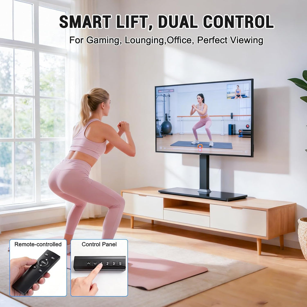 XINYAO Motorized Table Top TV Stand for 32-70 inch Universal TVs, Electric Height Adjustable Desk Monitor Lift Mount with Tempered Glass Base, Holds up to 90lbs, Max VESA 600x400mm