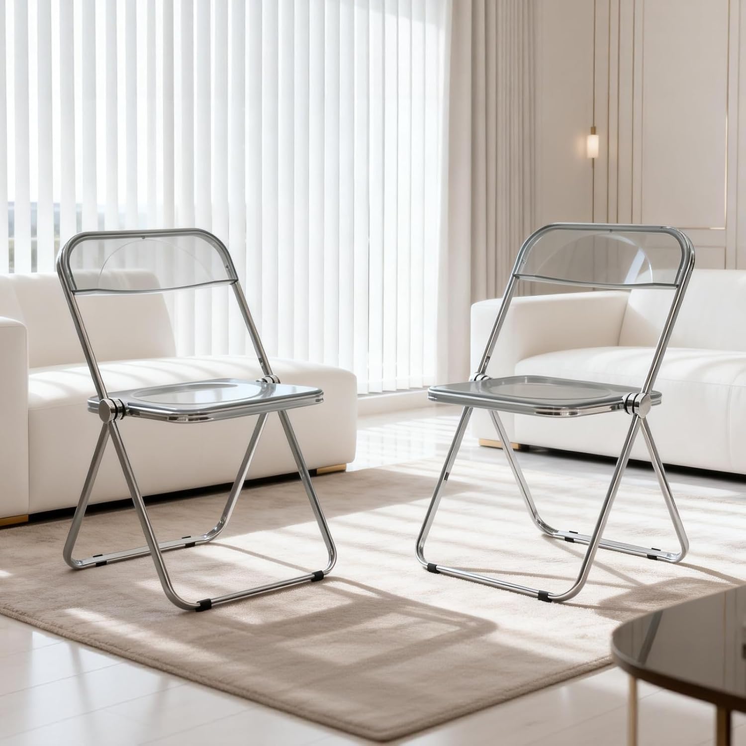 Acrylic Folding Chair, Transparent Folding Chair, Portable Metal Frame Foldable Chair for Home, Office, and Events-Gray