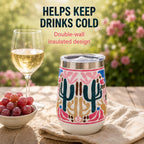Biddlebee 12 Oz Stemless Wine Tumblers with Lids, 2-Pack – Insulated Stainless Steel Wine Tumbler Gift Set for Women – Double Wall Cups Keep Drinks Hot or Cold for Hours