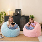 Pink fluffy bean bag chair covers (No Filler), comfy Plush Pink bean bag chair Cover for bedroom, stuffed animal Storage, kids adults teens girls bean bag chairs, Anti-Slip