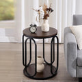 BECHAEO Small Side Table 19.7", 2-Tier Round Bedside Table with Storage, Wood Industrial Design End Tables for Living Room, Bedroom, Office, Bathroom, Dark Coffee