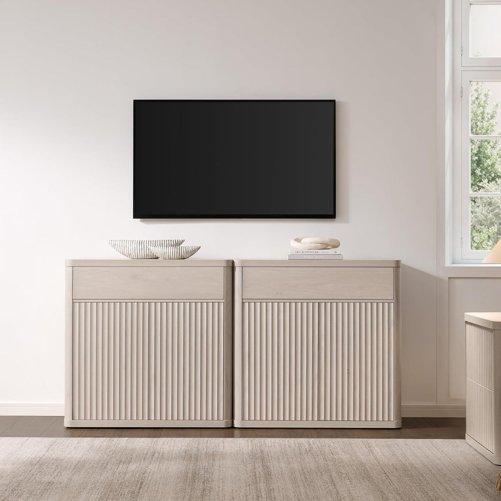 SICOTAS Buffet Cabinet with Storage - Accent Fluted Storage Cabinet with 2 Doors & 1 Drawer 34.6" Wide Modern Sideboard Credenza Large Buffet Table for Living Room Kitchen Dining Room Entryway Office