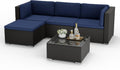 Incbruce 5 Pcs Patio Furniture Set with Ottoman, All-Weather PE Rattan Outdoor Sectional Sofas, Patio Sectional Furniture Set with Cushion & Glass Table (Blue)