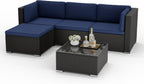 Incbruce 5 Pcs Patio Furniture Set with Ottoman, All-Weather PE Rattan Outdoor Sectional Sofas, Patio Sectional Furniture Set with Cushion & Glass Table (Blue)