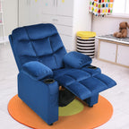 GLACER Kids Recliner, Velvet Adjustable Toddler Lounge Chair w/Cup Holder, Footrest, Lumbar Support, Armrests, Side Pockets, Kids Recliner Chairs for Boys Girls Age 3+ (Blue)