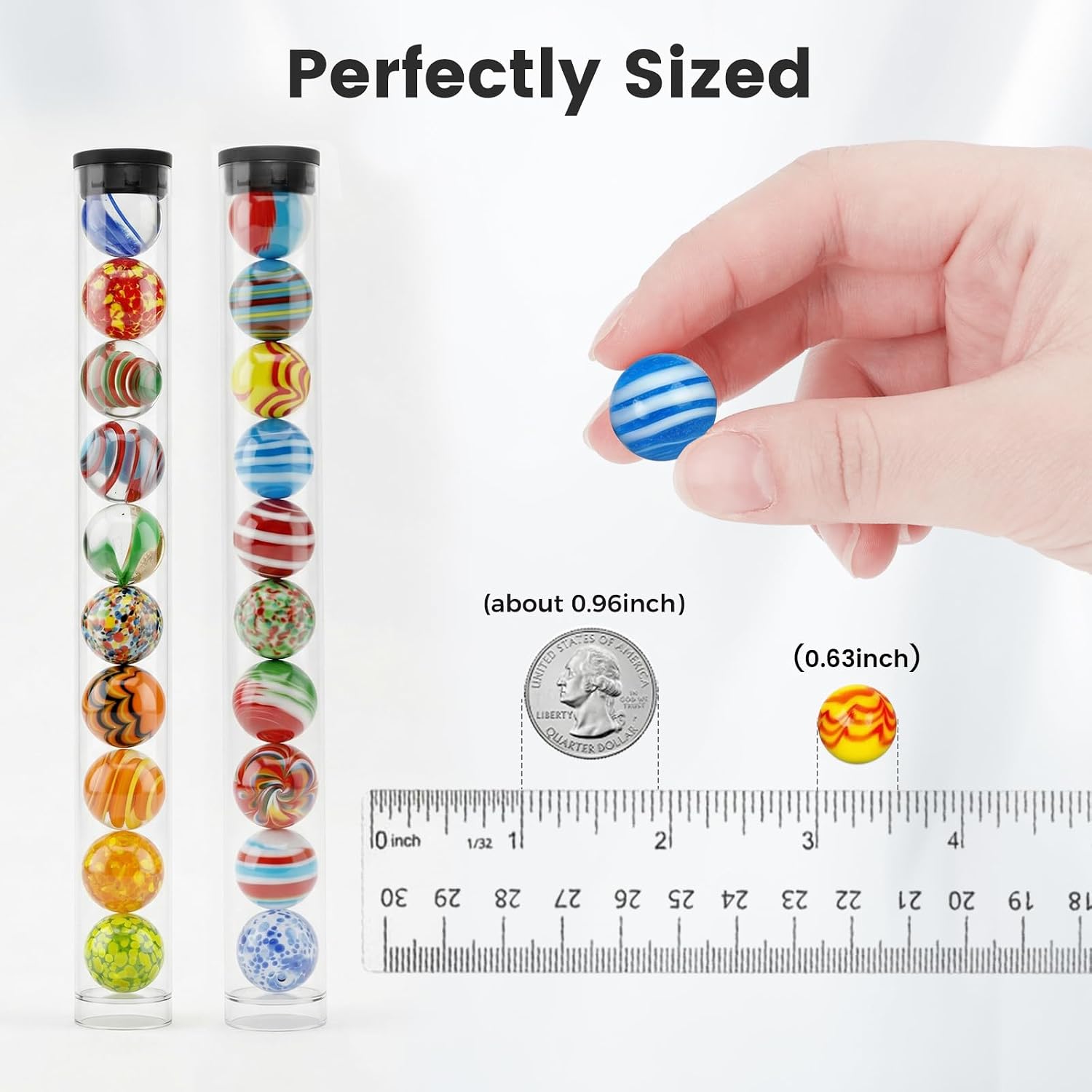 FUTUREPLUSX 20PCS Glass Marbles Bulk, 0.63 Inch Handmade Colorful Marbles for Vase Fillers, Centerpieces & Wedding Decor