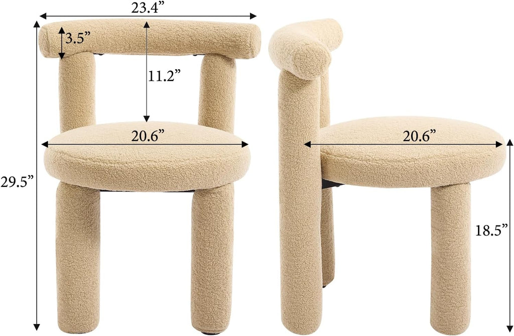 Modern Sherpa Dining Chair Set of 2, Camel | Soft Boucle Upholstery, Curved Back, for Kitchen Dining Room, Plush Padded Seat, Space Saving Side Chairs, for Living Room