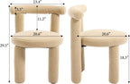 Modern Sherpa Dining Chair Set of 2, Camel | Soft Boucle Upholstery, Curved Back, for Kitchen Dining Room, Plush Padded Seat, Space Saving Side Chairs, for Living Room