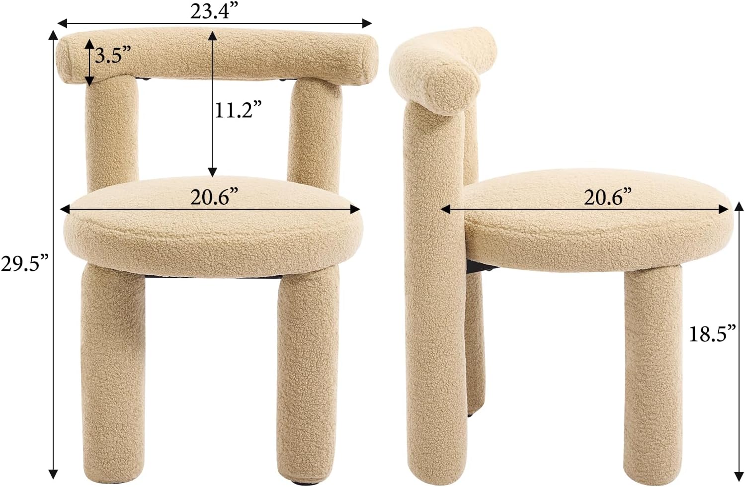 Modern Sherpa Dining Chair Set of 2, Camel | Soft Boucle Upholstery, Curved Back, for Kitchen Dining Room, Plush Padded Seat, Space Saving Side Chairs, for Living Room