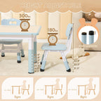 Kids Table and 2 Chairs Set, Height Adjustable Toddler Chairs, Graffiti Desktop Study With Anti-Slip Foot Covers, Children Activity Set for Ages 2-10, Blue Grey