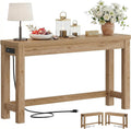 Cyclysio 47" Console Tables for Entryway, Narrow Console Tables for Living Room, Behind Couch Table, Sturdy Wood Support Hallway Table with 3AC+2USB Charging‌ Station, Natural Oak