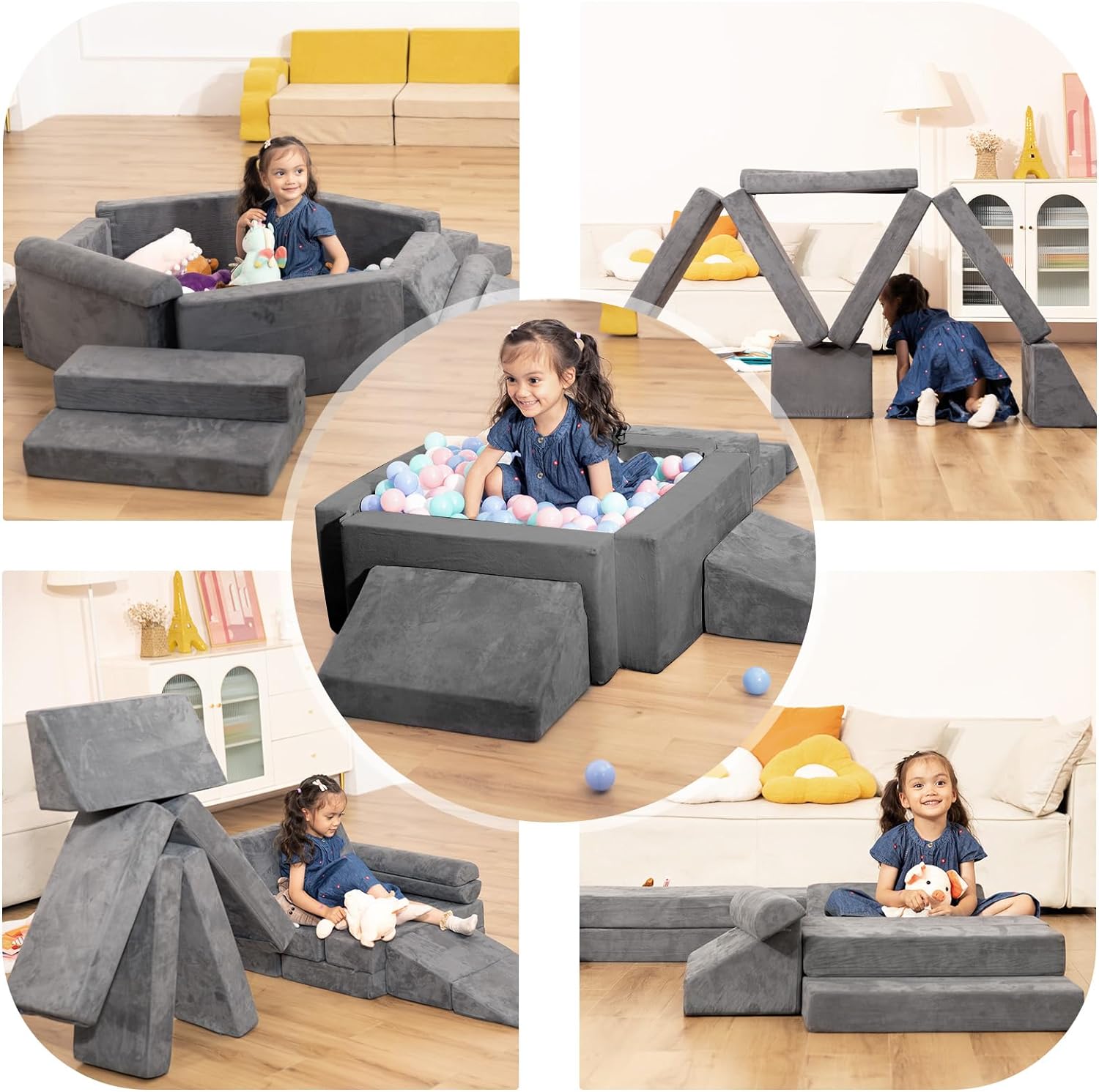 LOAOL Modular Kids Play Couch, Soft Foam Kids Couch, Convertible Playroom Furniture Indoor, Creative Open Ended Play for Boys and Girls, Washable & Removable Cover