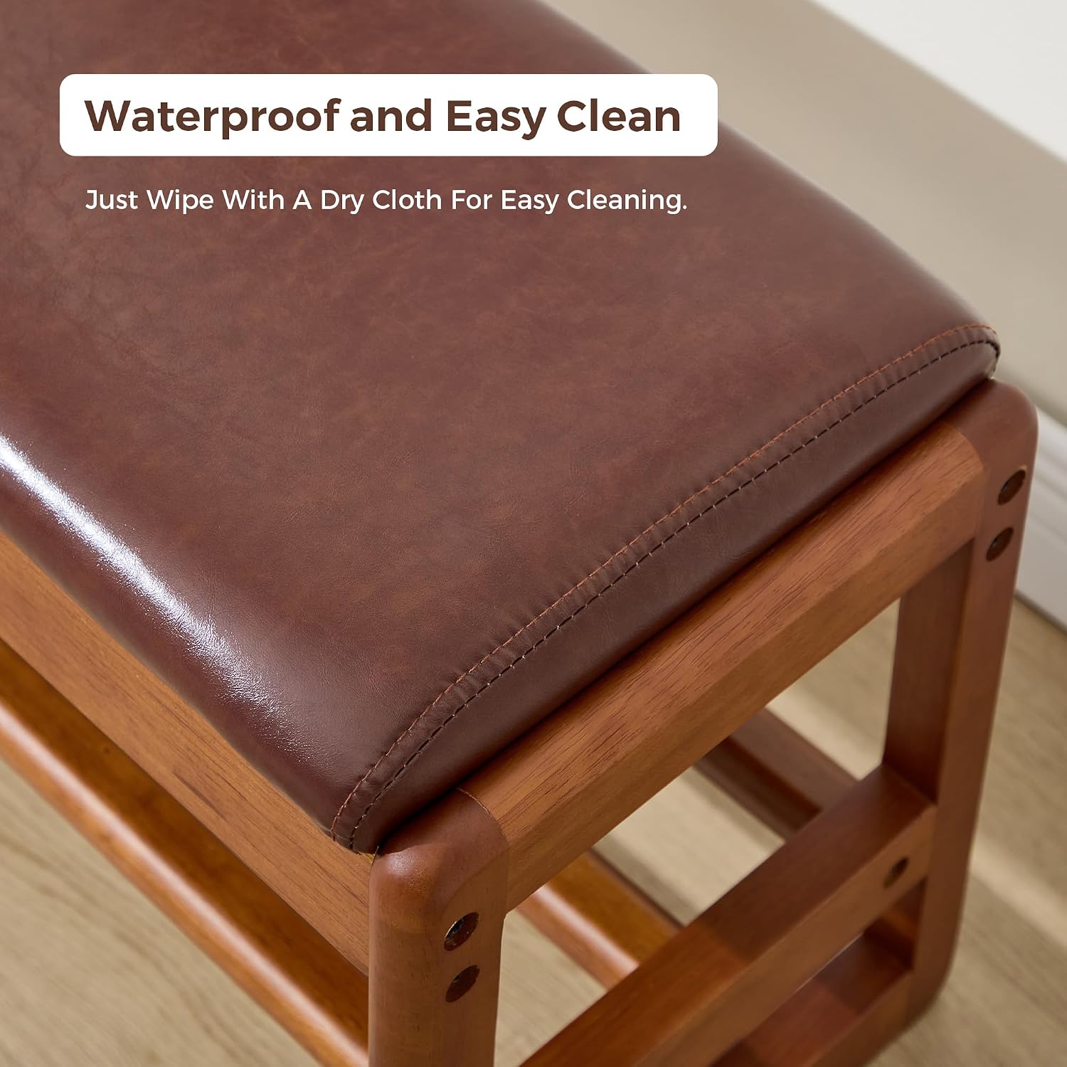 39.3" Shoe Rack Bench,2 Tiers Shoe Bench with Storage,Walnut Storage Bench with Faux Leather Cushion for Entrance Entryway Hallway Walnut PU Browm