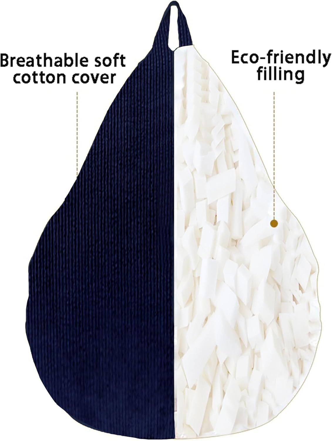 ENBAOHUI 3FT Memory Foam Bean Bag Chairs for Teens or Kids with Filling Bean Bag Sofa with Handle Super Soft Corduroy Fabric Lazy Sofa 3 Foot Navy Blue