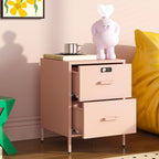 Steehoom 2 Drawer End Side Table with Lock Metal Nightstand, Lockable Storage Cabinet Kids Cabinet for Living Room, Bedroom, Dorm, 21.26”H X 15.75”W X 15.75”D (2 Drawer, Pink)