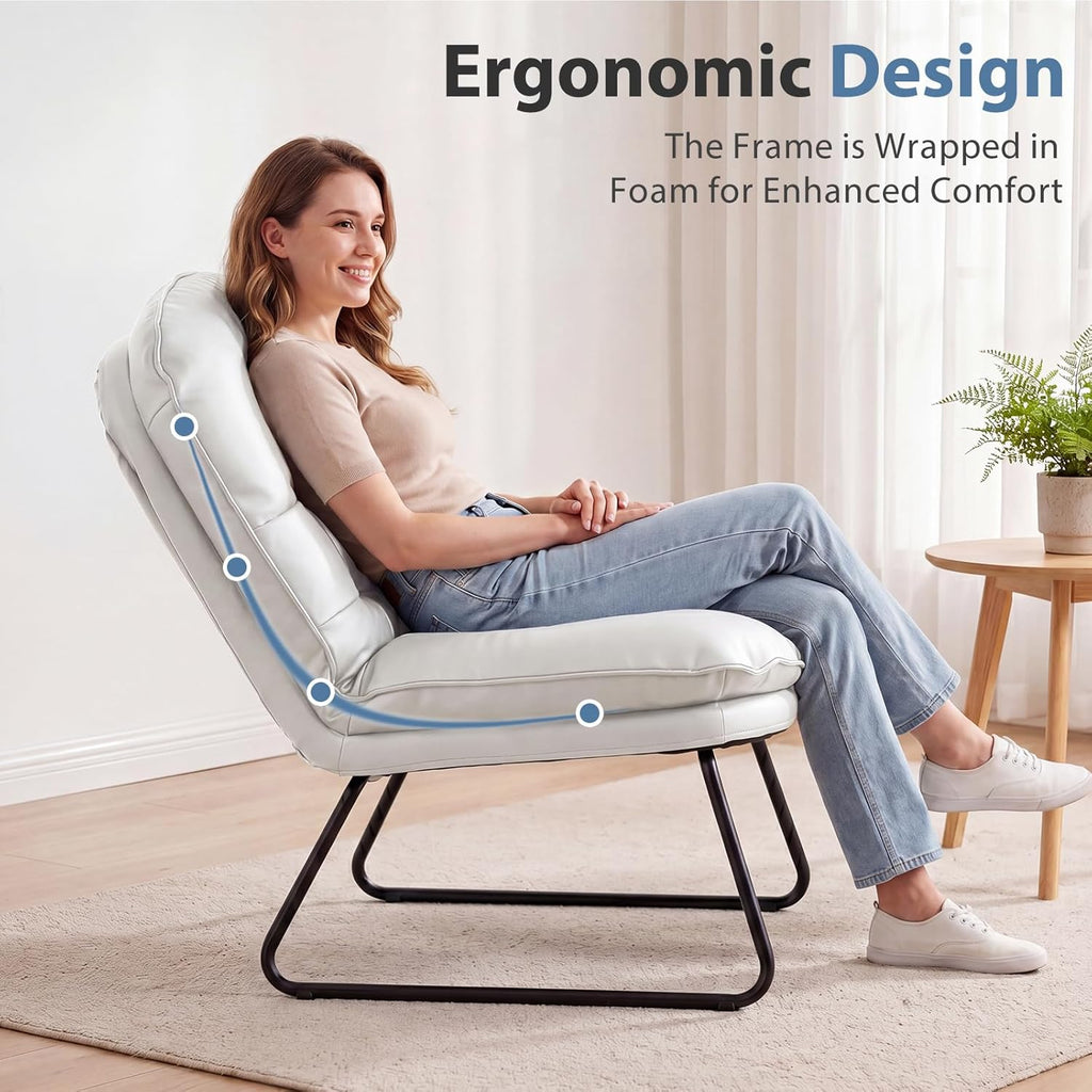 DUMOS Comfy Saucer Chair,PU Leather Foldable Chairs for Bedroom, Living Room, Dorm & Gaming, Small Foldable Fashion Floor Chair with Back Support for Small Spaces Adults, Snow White