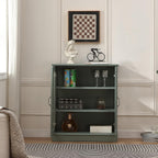 FOREST GRAVITY 31.5'' Small Display Buffet Cabinet with Glass Doors for Great Showcase,Small Coffee bar Cabinet with one Adjustable Shelf and one Fixed Shelf,Modern Sideboard Buffet for Kitchen,Green