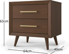 Child Craft Cranbrook Nightstand, 25" W Mid-Century Modern 2-Drawer Nursery Nightstand with Metal Handles, Toasted Chestnut