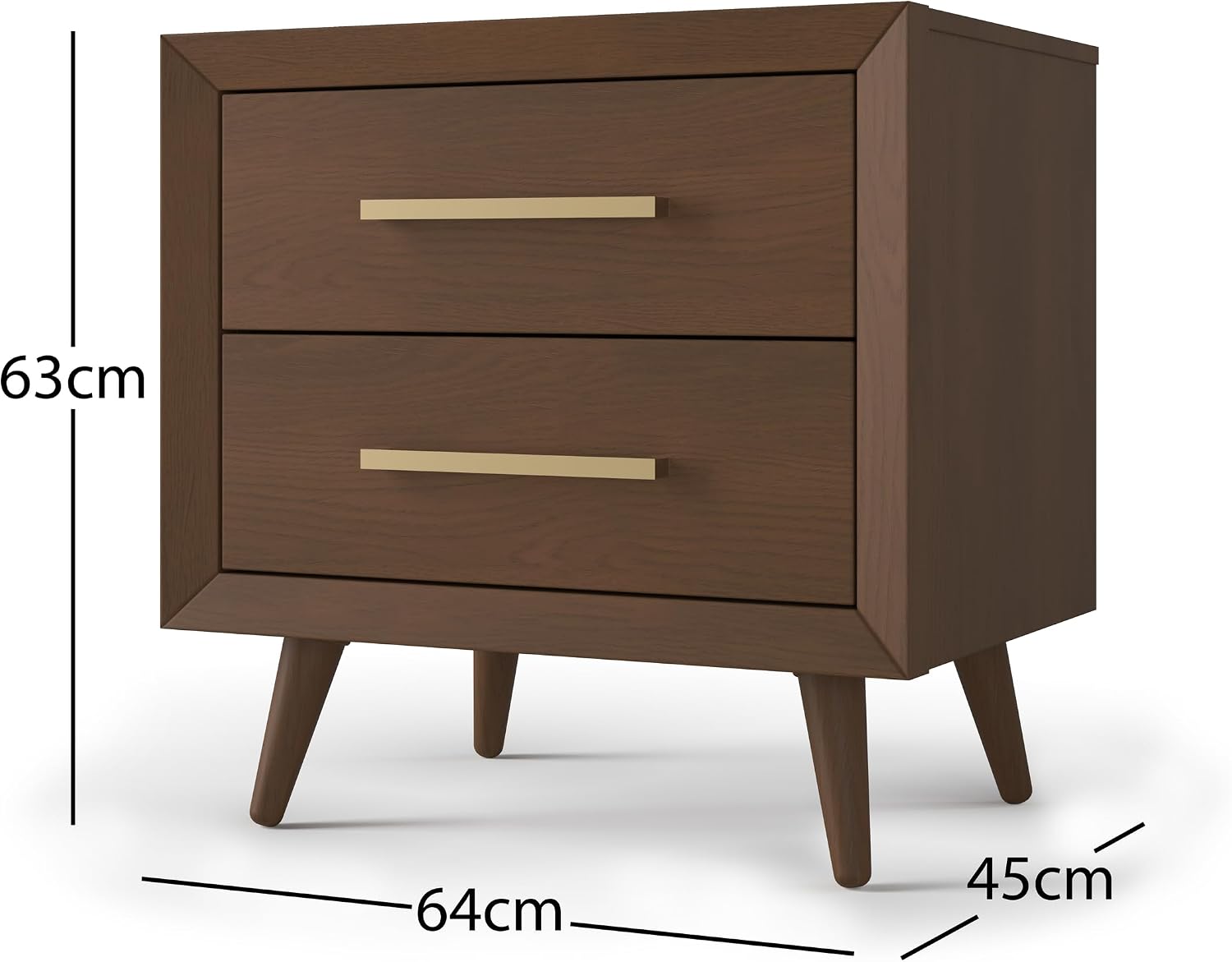 Child Craft Cranbrook Nightstand, 25" W Mid-Century Modern 2-Drawer Nursery Nightstand with Metal Handles, Toasted Chestnut