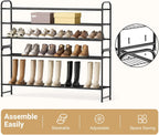 KEETDY 3-Tier Long Shoe Rack for Closet Metal Shoe Organizer for Entryway, Wide Stackable Shoe Storage Shelf with Sturdy Wire Grid for Closet Floor, Bedroom, Black