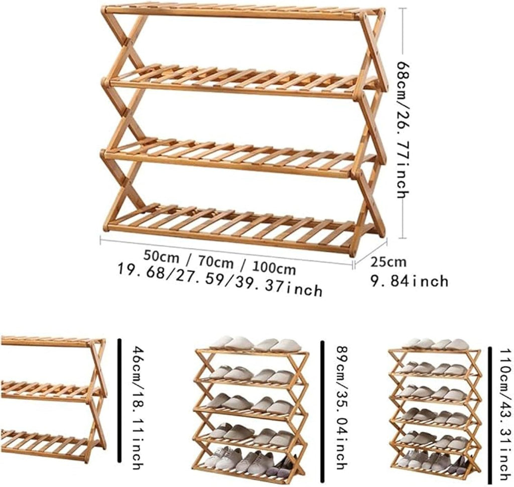 Stylish Bamboo Folding Shoe Rack - Space-Saving 3/4/5/6 Tier Storage Bench for Hallway & Entryway - 50cm/70cm/100cm Wide Sturdy nizer for Small Spaces