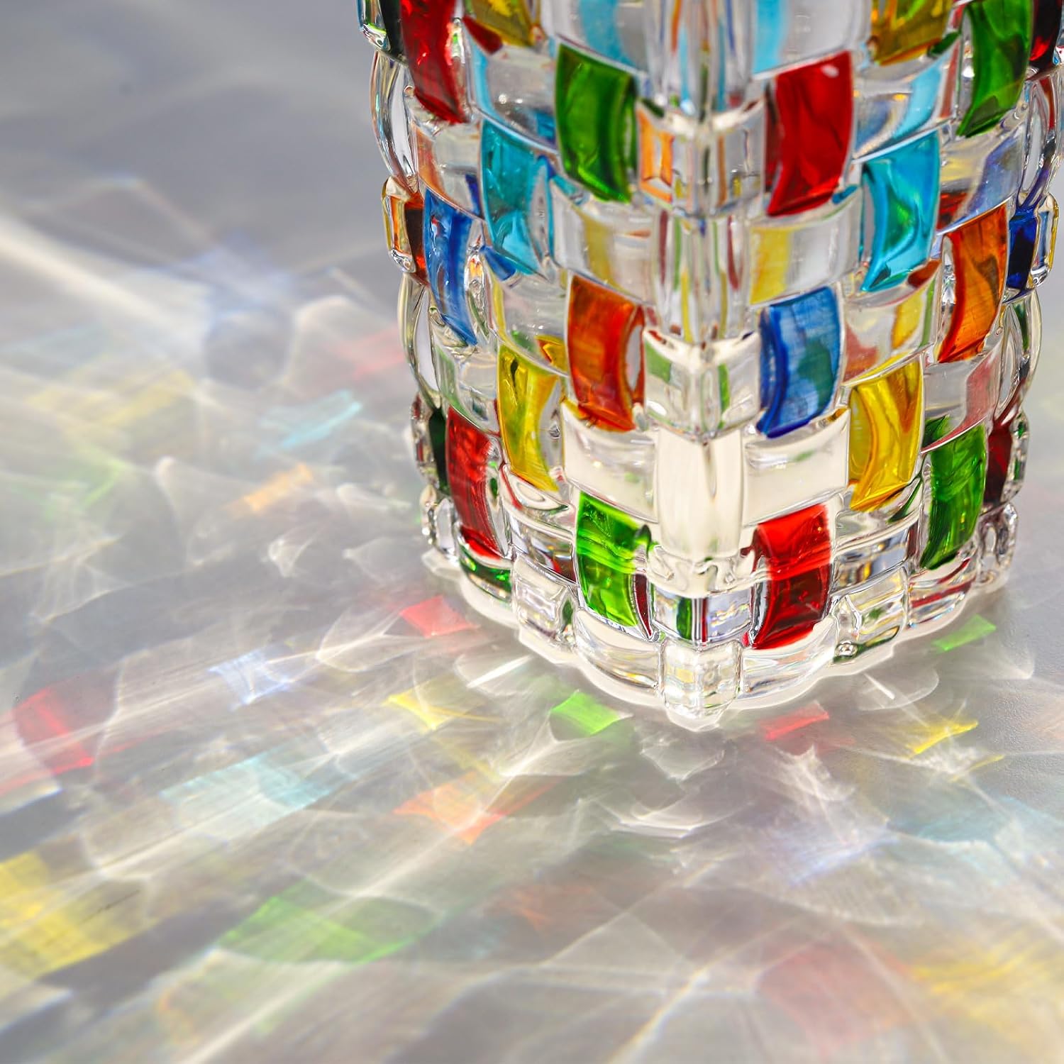 VanEnjoy 7.7 inch Colored Glass Vase Hand Blown Glass Vase for Flower Unique Mosaic Vase Flower Vase for Home Office Decor Glass Mexican Vase for Floral Arrangement Centerpieces