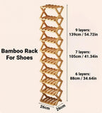 2026 New The 9-Tier No-Assembly Bamboo Rack for Shoes, Foldable 6/7/9 Tier Bamboo Shoe Rack, The End of Your Entryway/Closet/Dorm Shoe Pile, Space-Saving (Nature 9 Layers)