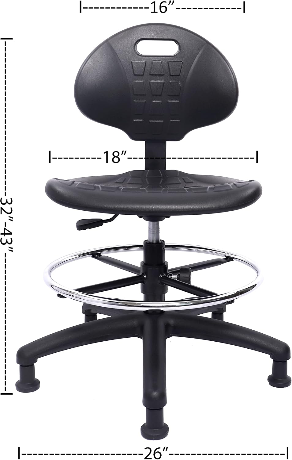 Drafting Stool - Easy to Clean! Ergonomic Polyurethane Chair. Seat Height (18"-26") Adjustable w/Heavy Duty Footring for Home, Automotive, Lab, Cleanroom (Glides, Medium Stool)