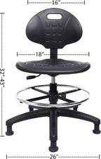 Drafting Stool - Easy to Clean! Ergonomic Polyurethane Chair. Seat Height (18"-26") Adjustable w/Heavy Duty Footring for Home, Automotive, Lab, Cleanroom (Glides, Medium Stool)