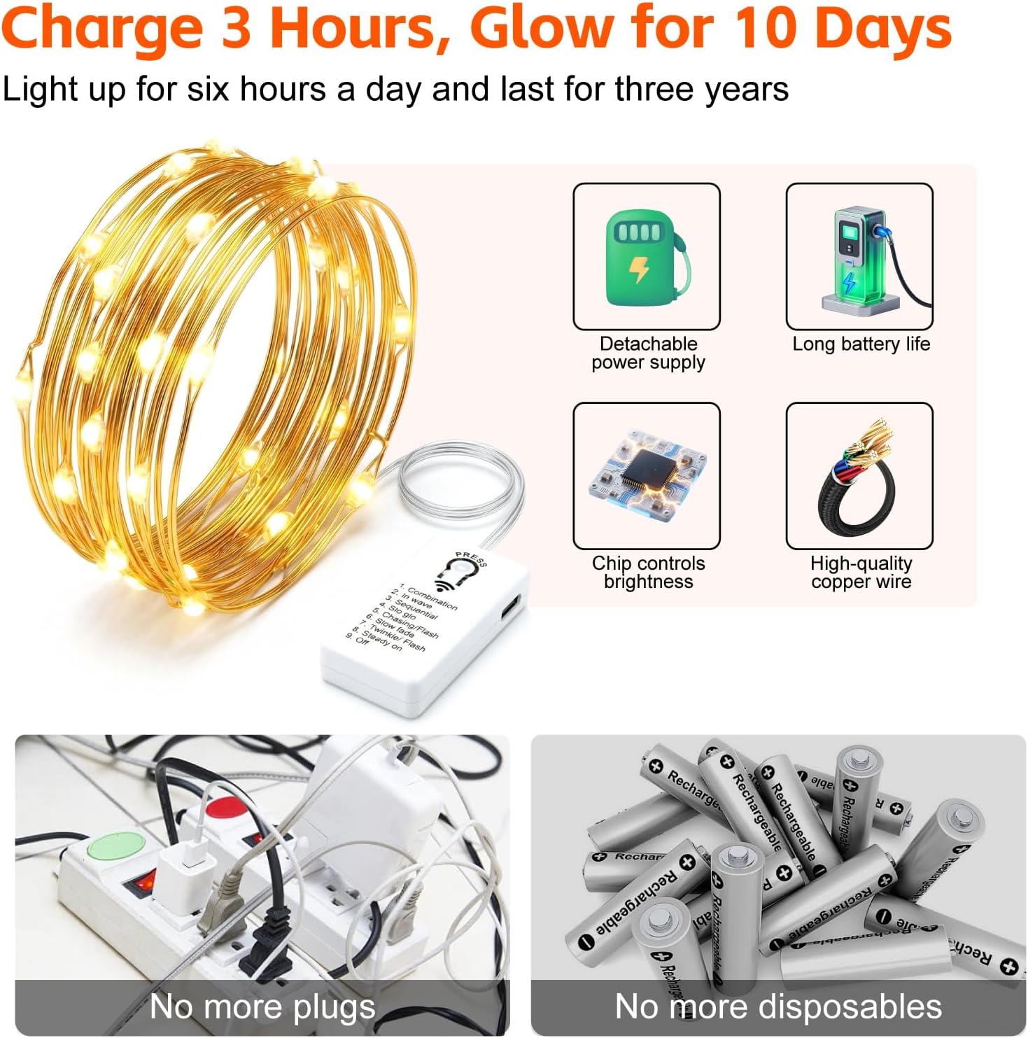 8 Pack Rechargeable LED Fairy Lights 7Ft 20LED Battery Operated with Remote, DIY Timer & 8 Modes, Mini Twinkle String Lights for Indoor Christmas Wedding Mason Jar Bedroom Table (Warm White)