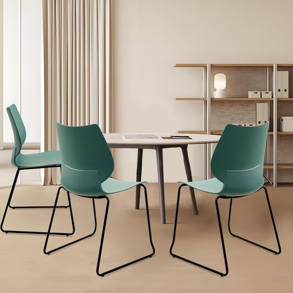 KLASIKA Stacking Chairs, Stackable Waiting Room Chairs, Conference Chair with Back & Church Chairs No Wheels with Metal Legs, Suitable for Offices Conference Training Waiting Room Set of 4, Green