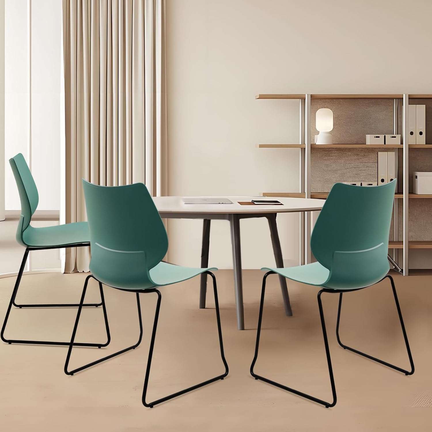 KLASIKA Stacking Chairs, Stackable Waiting Room Chairs, Conference Chair with Back & Church Chairs No Wheels with Metal Legs, Suitable for Offices Conference Training Waiting Room Set of 4, Green