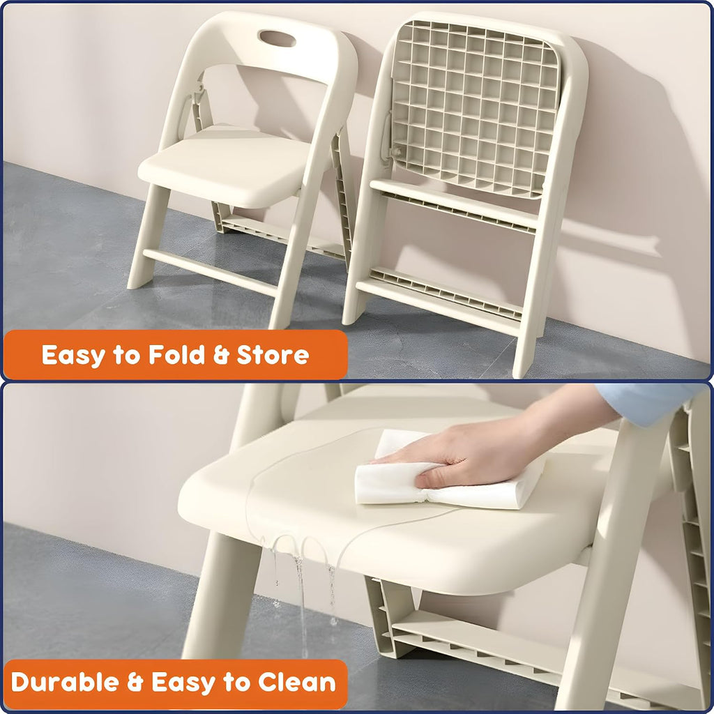 Giggle & Play 2 Pack of Kids Folding Chair with Backrest - Lightweight, Portable Toddler Chair for Indoor, Outdoor, Playroom & Classroom (Beige)